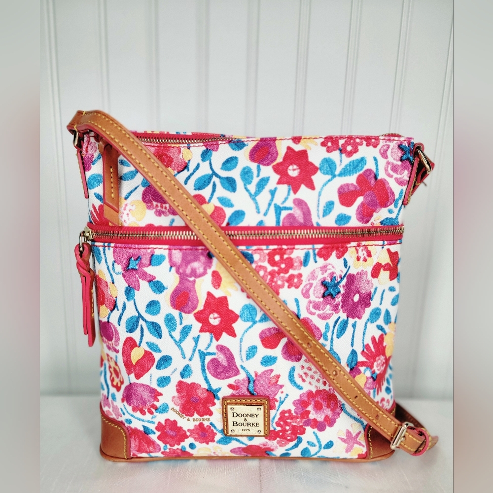 Dooney & Bourke Marabelle Crossbody Bag Pink White Floral Leather Medium Size